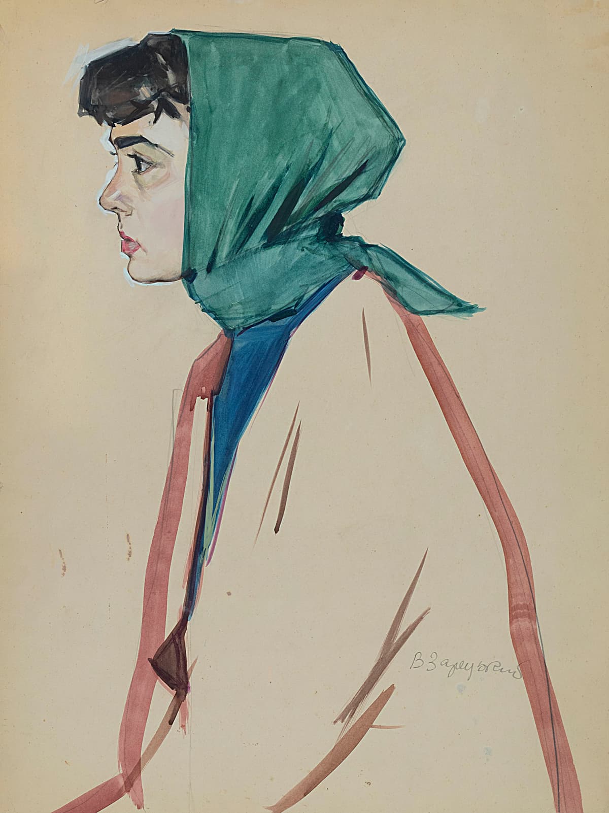 Портрет жінки у зеленій хустці